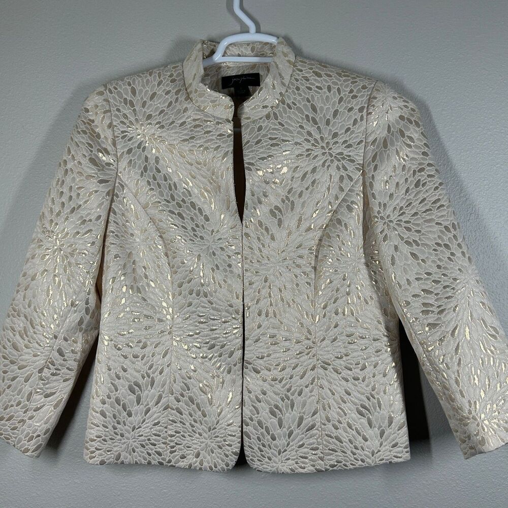 Josephine Jacket Womens 6 Ivory Gold Brocade Hook Close Dressy Evening Coat
